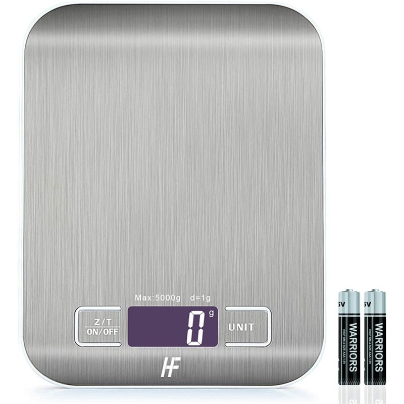 HomeFashion Balance de Cuisine Électronique de Haute Précision 5000g/1g avec Écran LCD Rétroéclairé, 6 Unités et Fonction Tare A
