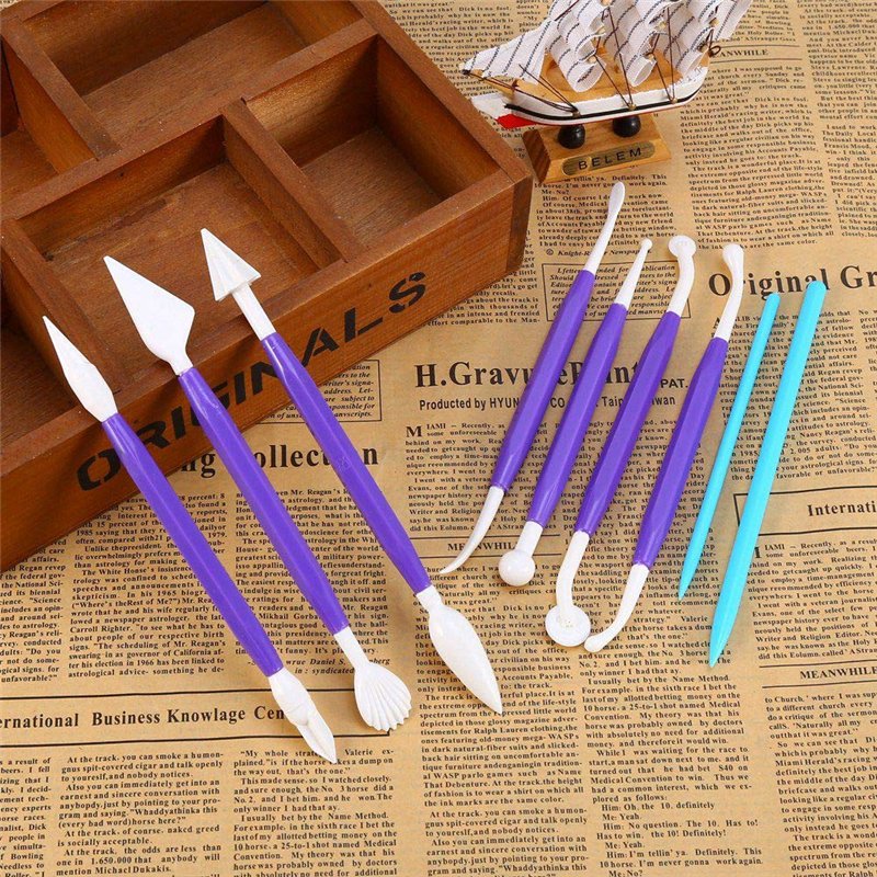 Image secondaire de 9 pièces en Plastique poterie Sculpture Outil Ensemble Double têtes poterie Argile Sculpture Outils Bricolage Argile Sculpture E
