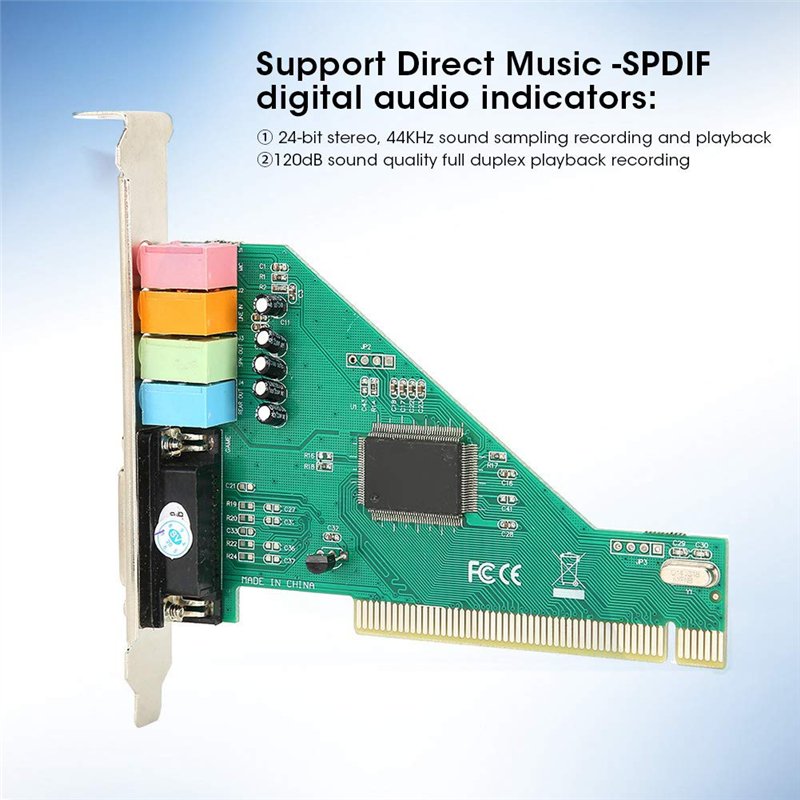 Image secondaire de Carte Son PCI, Carte Son Audio Surround stéréo Interne 4 canaux Karte CMI8738, pour Ordinateur de Bureau, Compatible avec 98/200