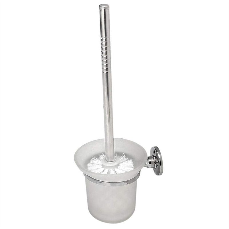 Assiavree Brosse WC,Brosse de Toilettes Round Chrome WC Suspendu Brosse Et Toilettes en Verre Givré Porte-Brosse Brosse de Toile