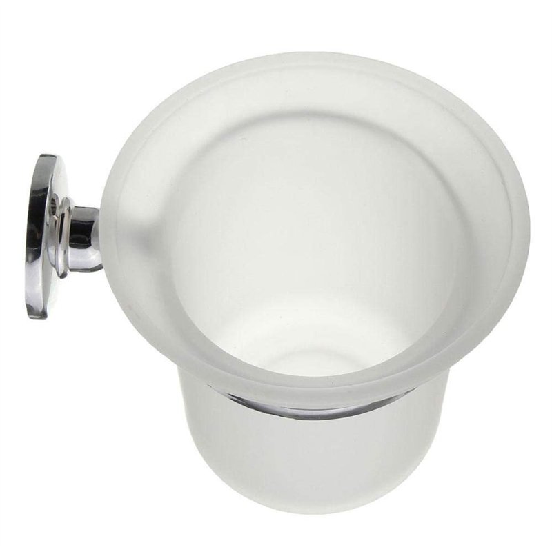 Image secondaire de Assiavree Brosse WC,Brosse de Toilettes Round Chrome WC Suspendu Brosse Et Toilettes en Verre Givré Porte-Brosse Brosse de Toile