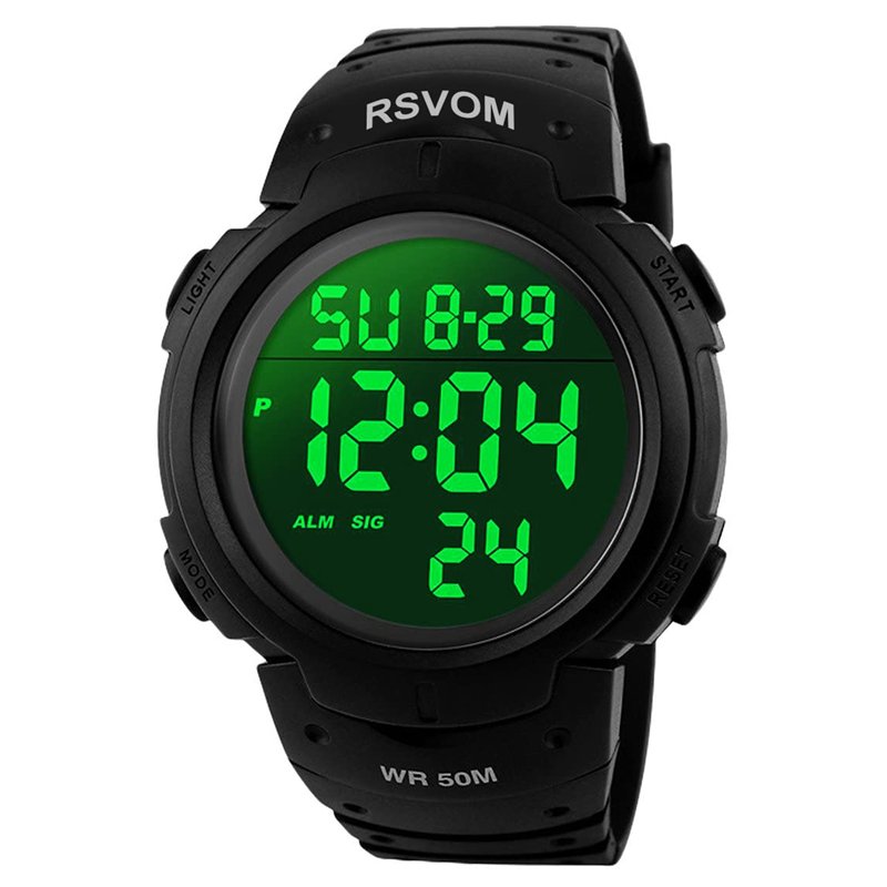 RSVOM Montres Militaire numériques de Sport étanche 5 ATM, avec Alarme/chronomètre Noir Grand Visage en Cours d'exécution avec r