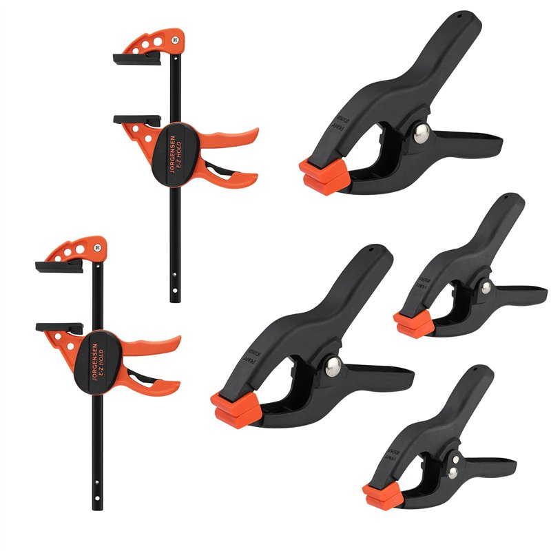 JORGENSEN Jeu de 2 Mini Serre-Joints et 4 Pinces à Ressort avec Ouverture de 25, 50mm, Serre-Joint à une Main de Libération Rapi
