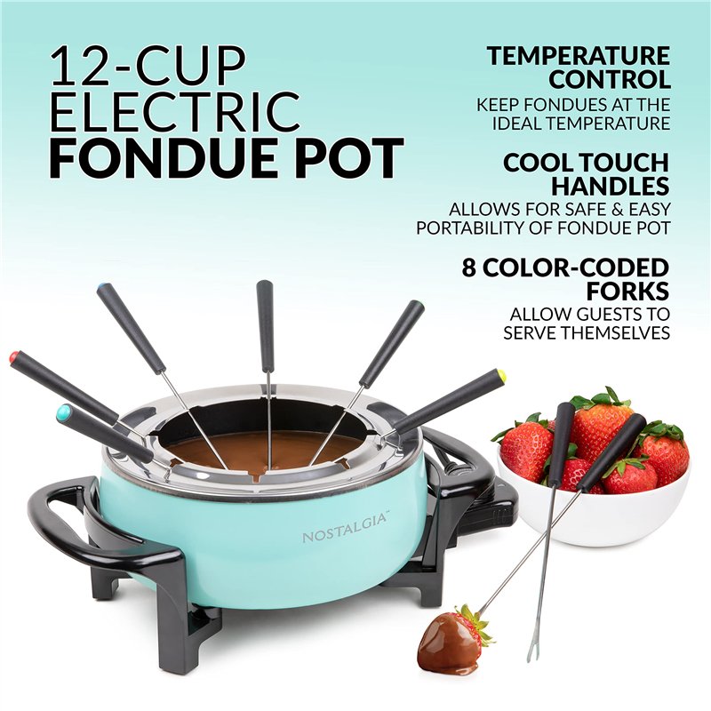 Image secondaire de Nostalgia FPS6AQ Casserole à fondue électrique de 6 tasses avec contrôle de température réglable, 8 fourchettes à code couleur,