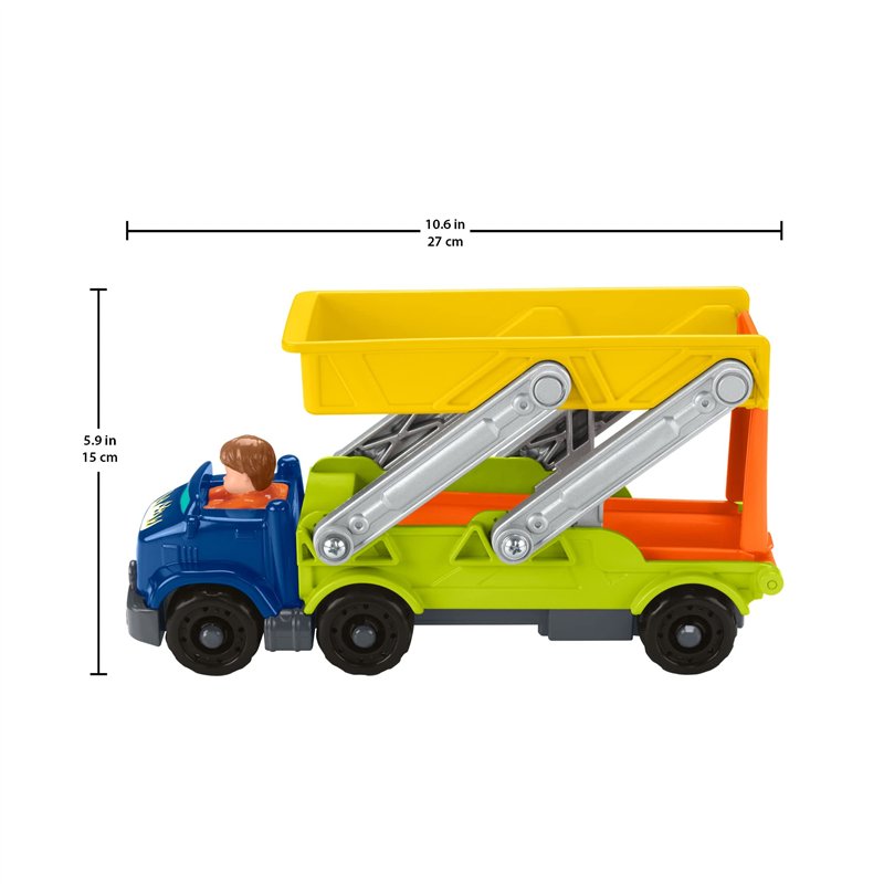 Image secondaire de Fisher-Price Little People Camion de Transport 2-en-1 qui se transforme en rampe pour voitures, 2 véhicules Wheelies inclus, jou