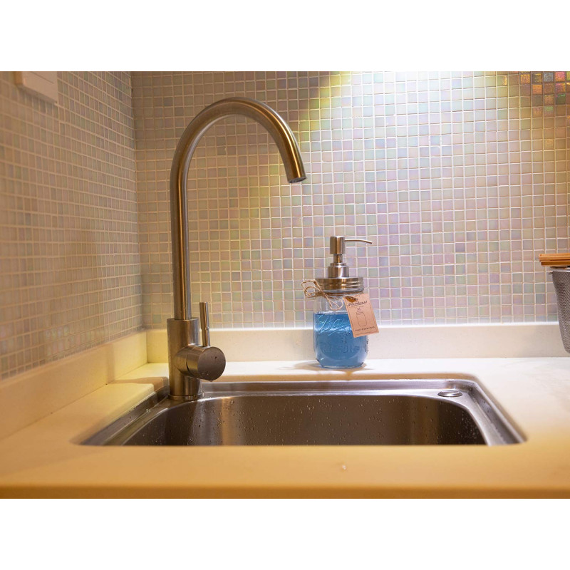 Image secondaire de Plomkeest Distributeur de savon Mason Jar en verre transparent avec pompe en acier inoxydable pour salle de bain, cuisine, décor