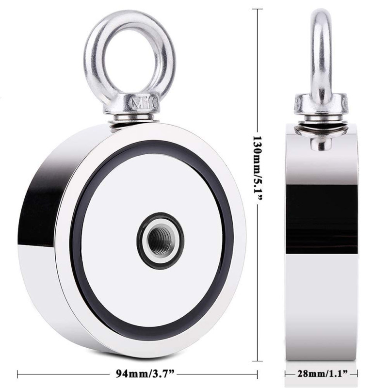Image secondaire de Kit de pêche magnétique 770 kg - Double face - Avec corde de 20 m - Ancrage de recherche - Gants - Diamètre : 94 mm - Pour la pê