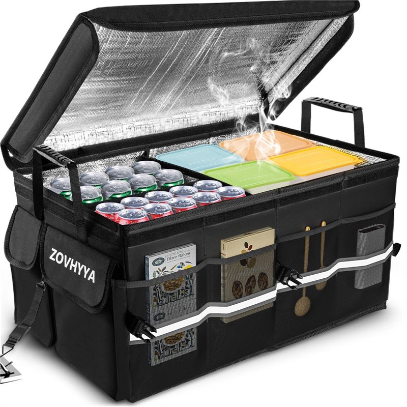 ZOVHYYA Organisateur de Coffre Voiture 68L Grande Taille Boite de Rangement Voiture Étanche Portable Pliable Isolant avec 2 Poig