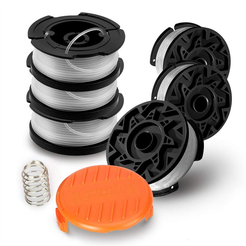 Lot de 6 Bobines A6485 A6481 pour Black Decker Coupe-Bordures,6 x 9 m de Fil en Nylon, Fil de ⌀1,65 mm+1 Capuchon +1 Ressort2