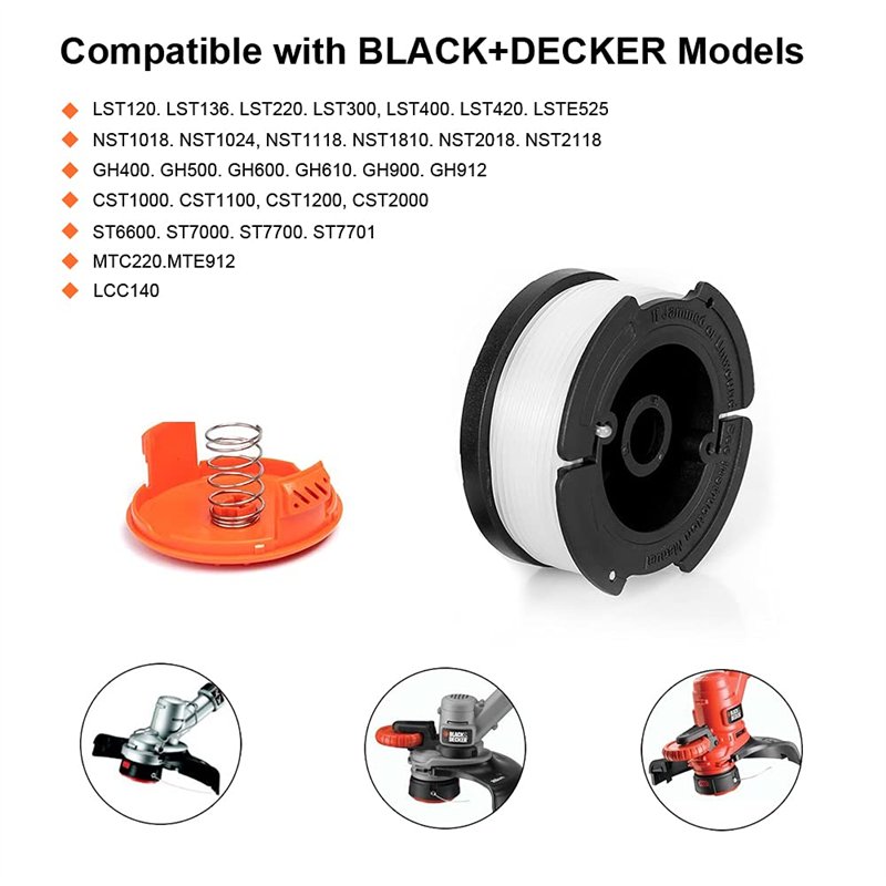 Image secondaire de Lot de 6 Bobines A6485 A6481 pour Black Decker Coupe-Bordures,6 x 9 m de Fil en Nylon, Fil de ⌀1,65 mm+1 Capuchon +1 Ressort2