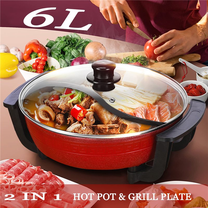 Image secondaire de Pot de canard mandarin, Double Hot Pot, Fondue chinoise, Hot Pot électrique multifonctionnel antiadhésif domestique de 6L de gra