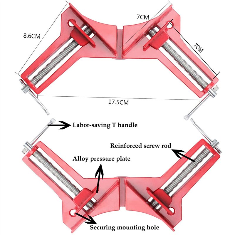 Image secondaire de Litensh 4 PCS serre joints à angle droit de 90 degrés, serre joint angle droit pince angle droit presse cadre pour travail du bois