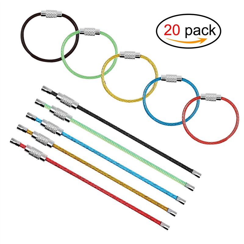 Image secondaire de Porte-clés en Fil Acier Inoxydable Chaînes Anneau de clé de Câble Enduit de Nylon Coloré Porte-clés pour Bagages de Randonnée Ta