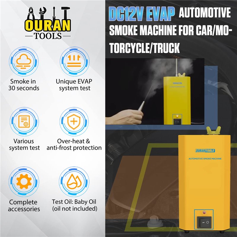 Image secondaire de OURANTOOLS EVAP Détecteur de Fuite de Fumée Voiture, DC12V Machine a Fumee Automobile pour Motos/SUV