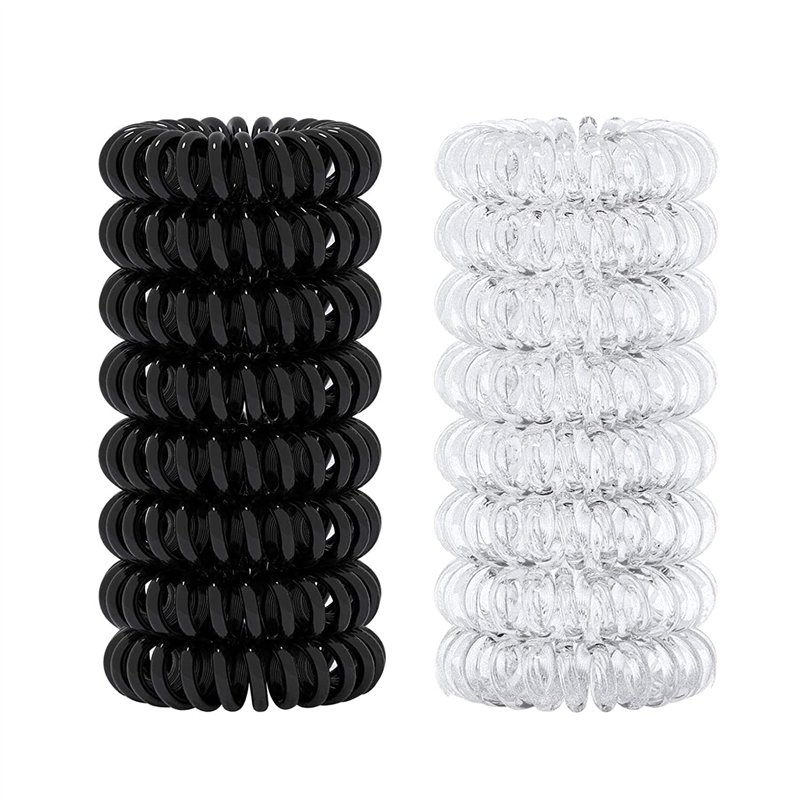 16 PCS Elastique à cheveux Elastique cheveux spirale Bandeaux de queue de cheval Accessoire de Coiffeur, Noir 8 pièces/Transparent