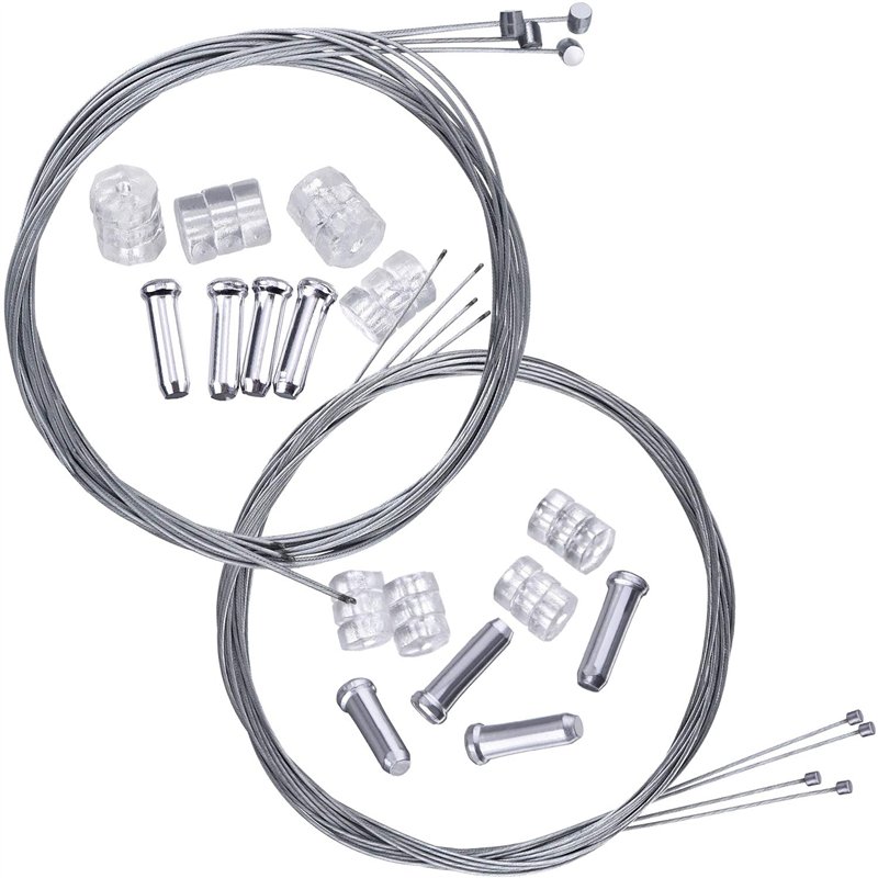 Cable de Frein Vélo, Universel Cable Vitesse VTT avec Embouts à sertir et Donuts, 2 Set Câble Frein Velo 2m et Câble de Vitesse