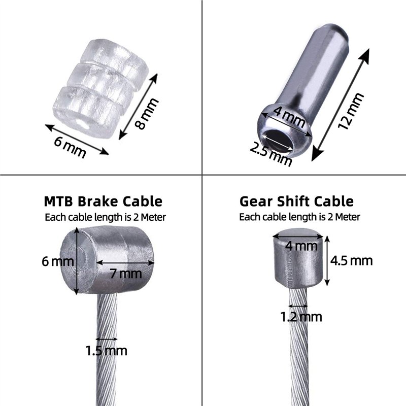 Image secondaire de Cable de Frein Vélo, Universel Cable Vitesse VTT avec Embouts à sertir et Donuts, 2 Set Câble Frein Velo 2m et Câble de Vitesse
