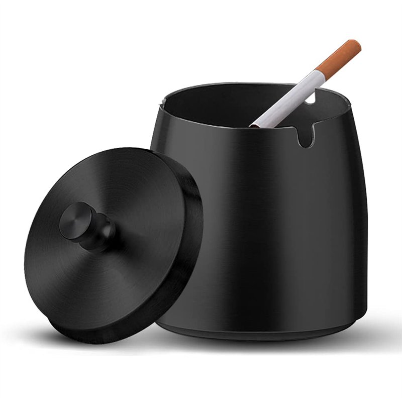 Cendrier Cigare Metal avec Couvercle Grand Ashtray Exterieur Interieur, Cendrier Cigarette Inoxydable Incassable Coupe Vent Mode