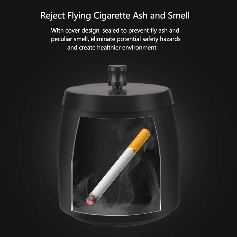 Image secondaire de Cendrier Cigare Metal avec Couvercle Grand Ashtray Exterieur Interieur, Cendrier Cigarette Inoxydable Incassable Coupe Vent Mode