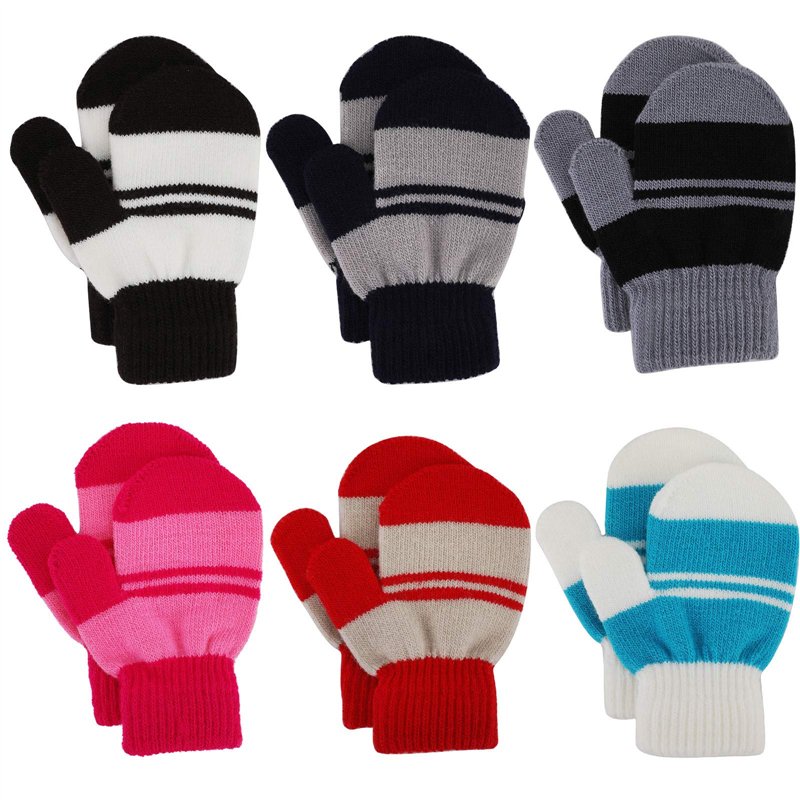 Enfants Moufle d'hiver Chauds, Bebe Gants Tricotés à Rayures Extensibles Magiques Mitaines pour Fille Garçons Unisex, Enfants 1-