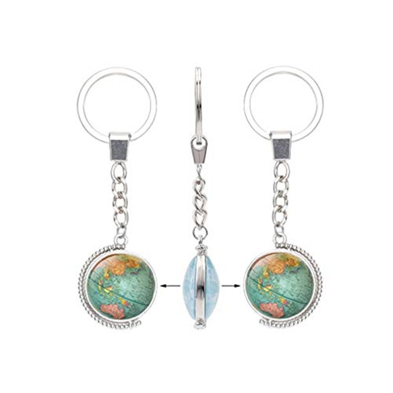 Image secondaire de IKAAR Porte-clés en forme de globe terrestre rotatif double face avec carte du monde, multicolore, S, Motif