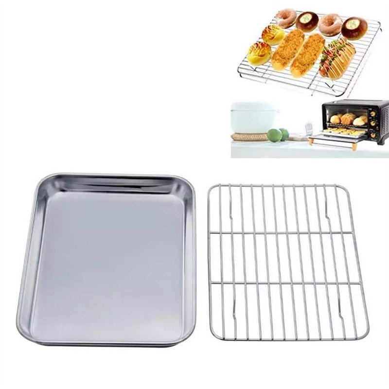 CHICIEVE Plaque de cuisson avec grille de refroidissement amovible en acier inoxydable pour barbecue (poêle + 1 support) (36 x 27 x 2 cm)