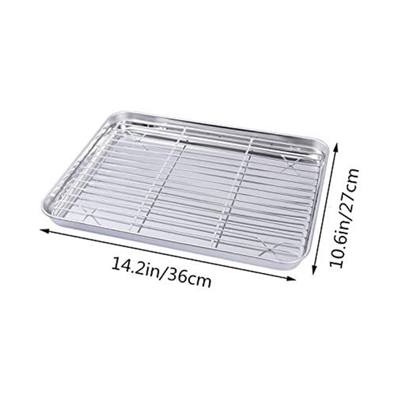 Image secondaire de CHICIEVE Plaque de cuisson avec grille de refroidissement amovible en acier inoxydable pour barbecue (poêle + 1 support) (36 x 27 x 2 cm)