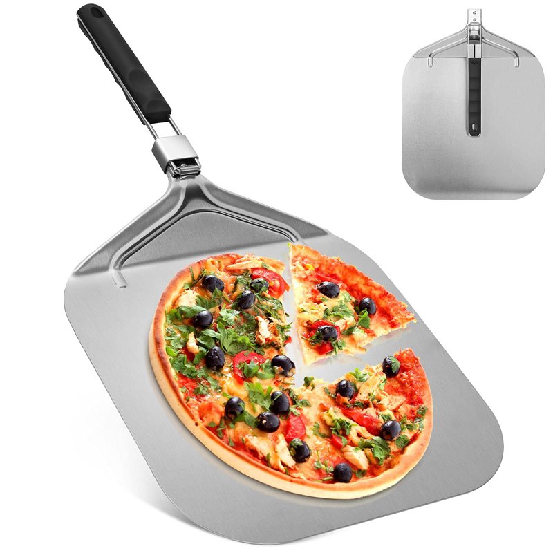 UIHOL Professionnelle Pelle a Pizza Perforée 32 x 32 cm, Support de Grande Surface, avec Poignée Pliable pour Four et Barbecue