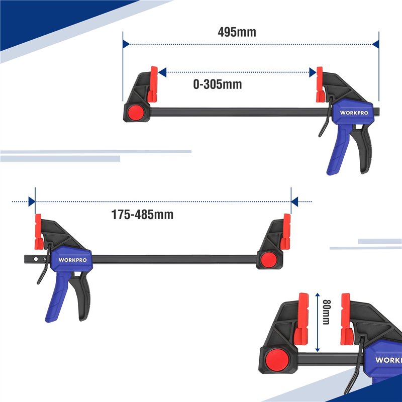 Image secondaire de WORKPRO Jeu de Serre-joints Rapide 2 Pièces en Acier et Nylon Renforcé pour une Fixation Précise, Largeur de Serrage 305 mm, For