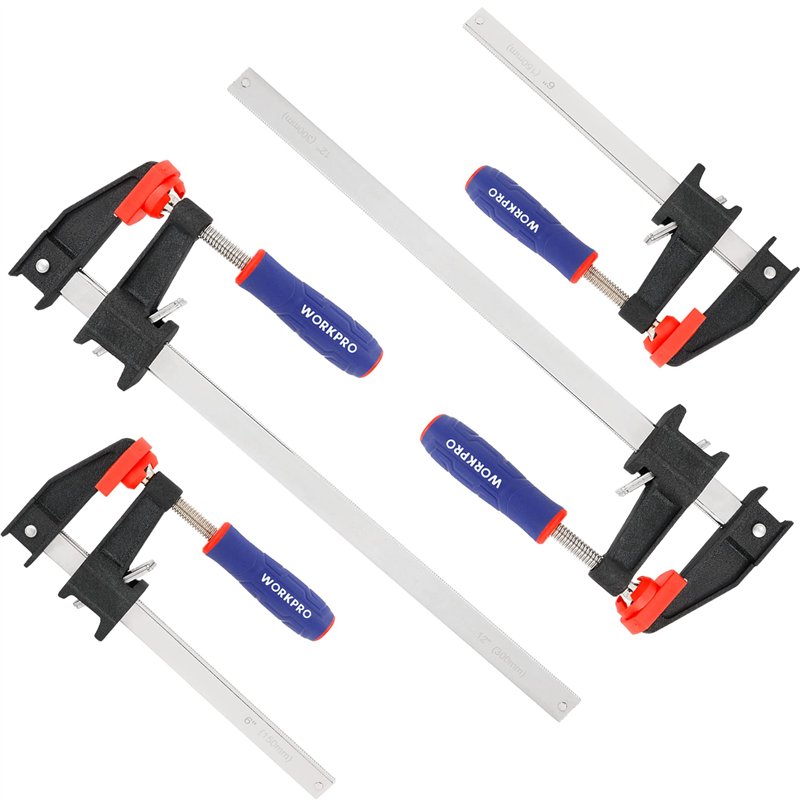 WORKPRO Jeu de Serre-joint Métallique à Libération Rapide 4 Pièces, Largeur de Serrage 300 mm et 150 mm, Force de Serrage Maxima