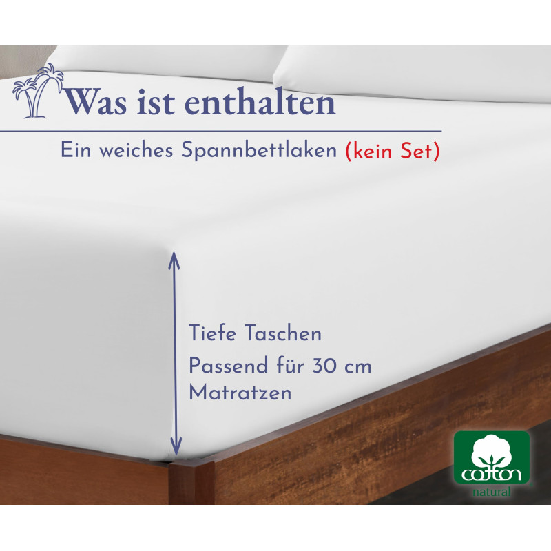 Image secondaire de Drap-housse de luxe en satin de coton mako - 400 fils/cm² - Drap-housse de qualité hôtelière avec bonnets profonds et étiquettes