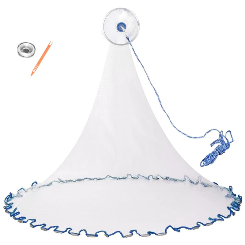 SANON Filet de Pêche à la Main en Nylon Monofilament Avec Corde, Appât Piège, Φ2.4m / 95pouces, Maille de 0,5 Doigt