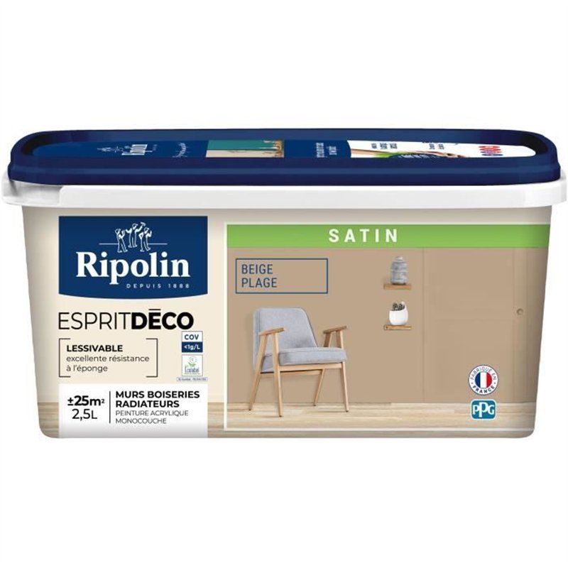 Esprit déco multi-supports beige plage satin - RIPOLIN - 2,5 L