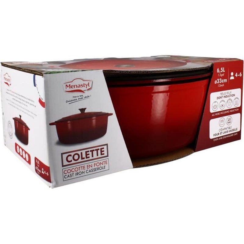 Image secondaire de Cocotte - MENASTYL - 6020103 - Ovale - En fonte acier émaillé - Rouge - 9 litres