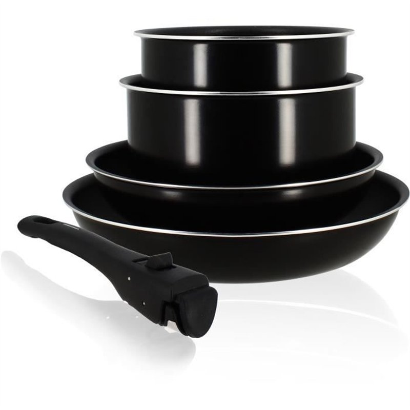 Batterie de cuisine - Induction - MENASTYL - 6020437 - Aluminium antiadhésif - 5 pieces - Poignée amovible - Noir