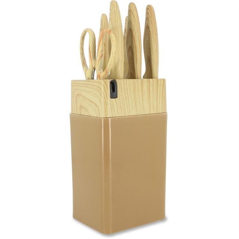 Bloc de couteaux 6 pièces - MENASTYL - 5041064 - Lame céramique - En polypropylène - Noisette