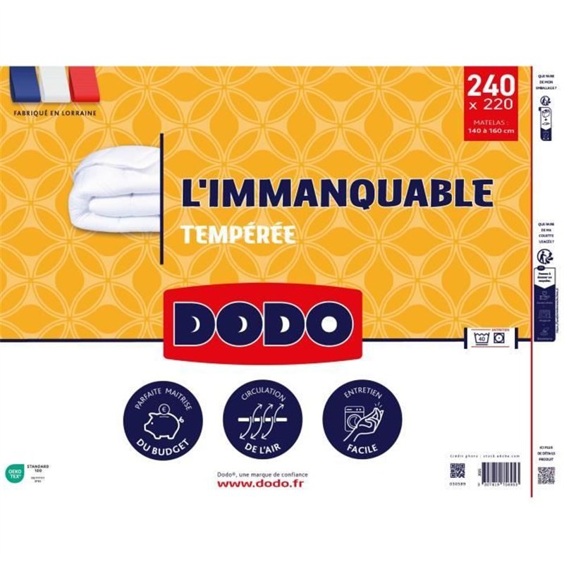 DODO - Couette tempérée 250G/m² - L'IMMANQUABLE - 220 x 240 cm - Blanc