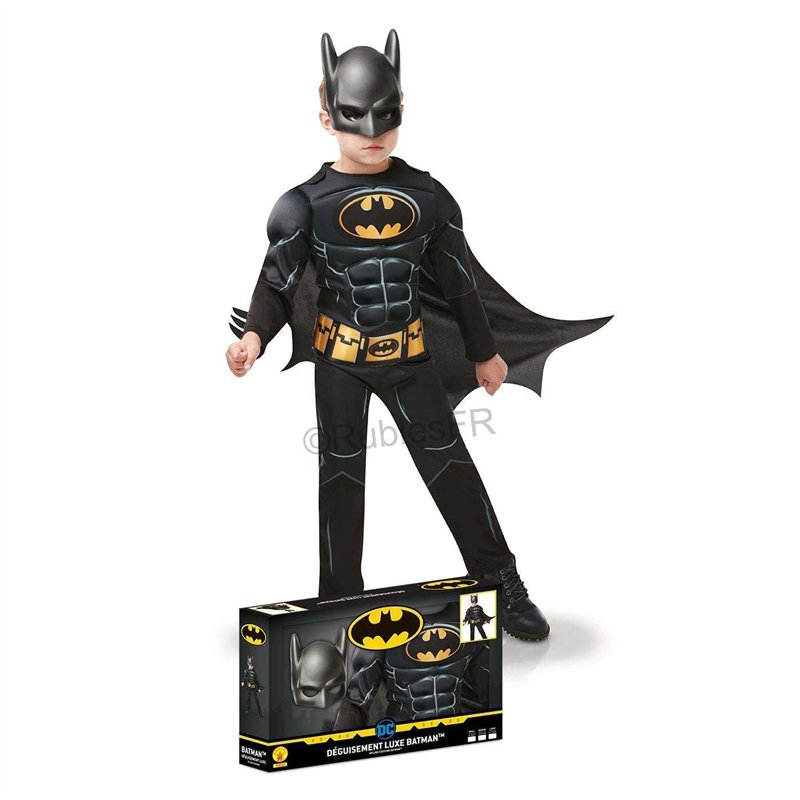 Rubies - Panoplie Batman déguisement Luxe Noir - DC Comics, enfant, 155114M, Taille M 5 à 6 ans