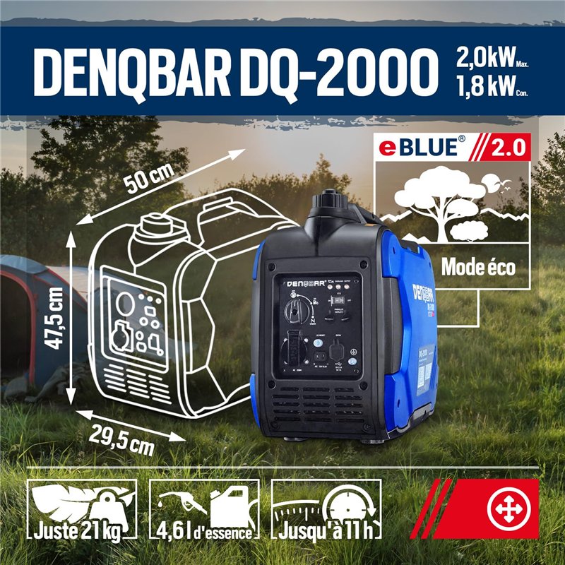 Image secondaire de DENQBAR Groupe électrogène Inverter 2000 W Générateur portable insonorisé, DQ-2000 - Pour le camping, l'extérieur, le chantier, 