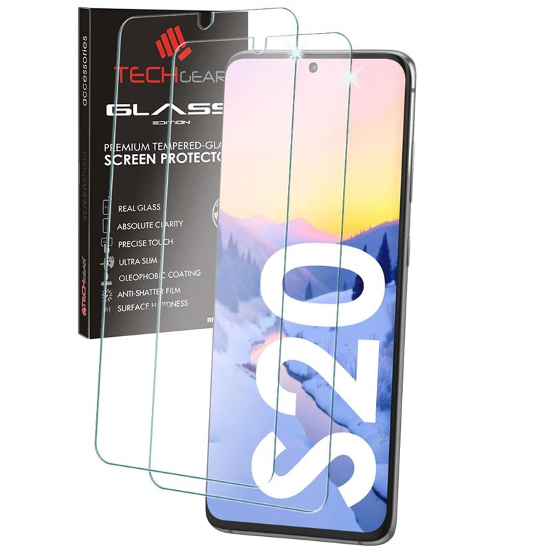 TECHGEAR Lot de 2 protections d'écran en verre trempé compatibles avec Samsung Galaxy S20/S20 5G [bords arrondis 2,5D] [dureté 9