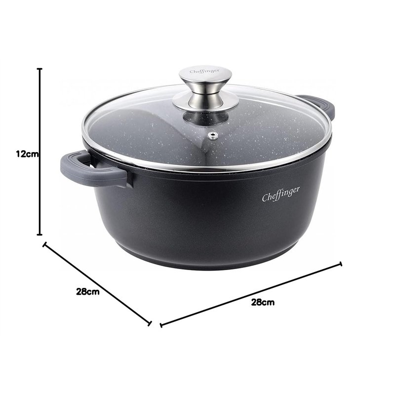 Image secondaire de Cheffinger Marmite en fonte d'aluminium Ø 28 cm Compatible induction Ø 28 cm