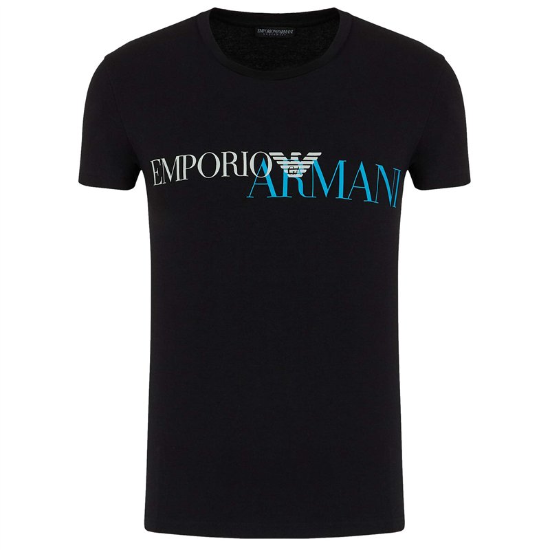 Emporio Armani T-Shirt Homme 111035 0A516, Tee-Shirt Col Rond, Manche Courte (L, Noir/Logo Bleu)