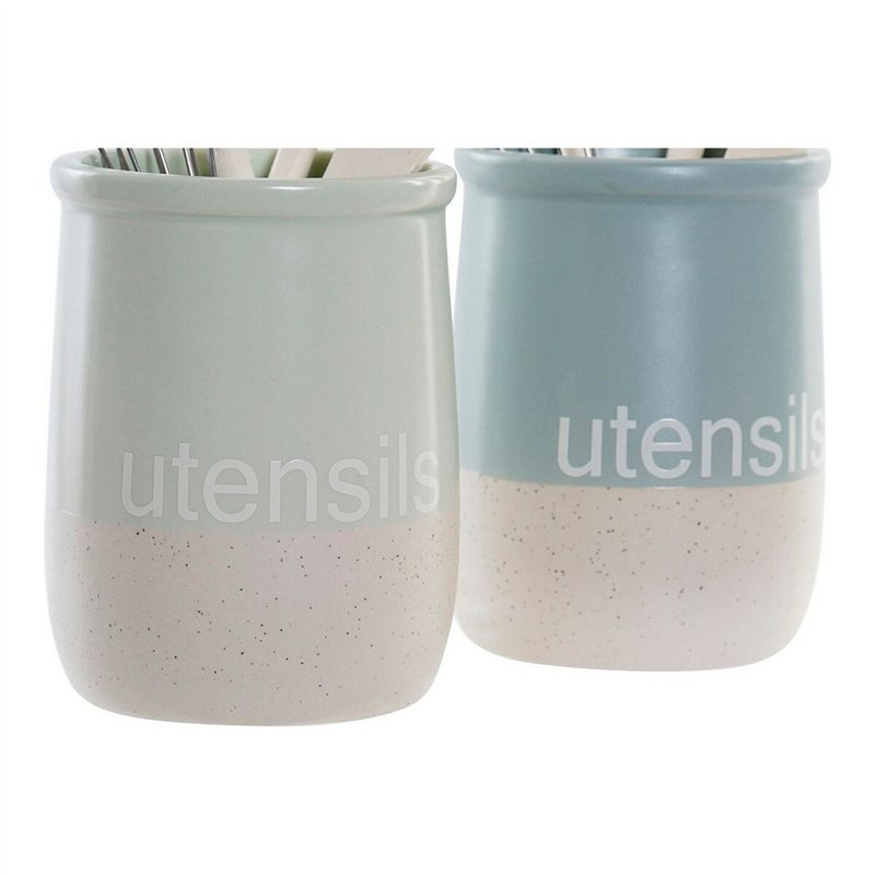 Image secondaire de Pot pour ustensiles de cuisine DKD Home Decor Bois d'hévéa Grès (2 pcs)