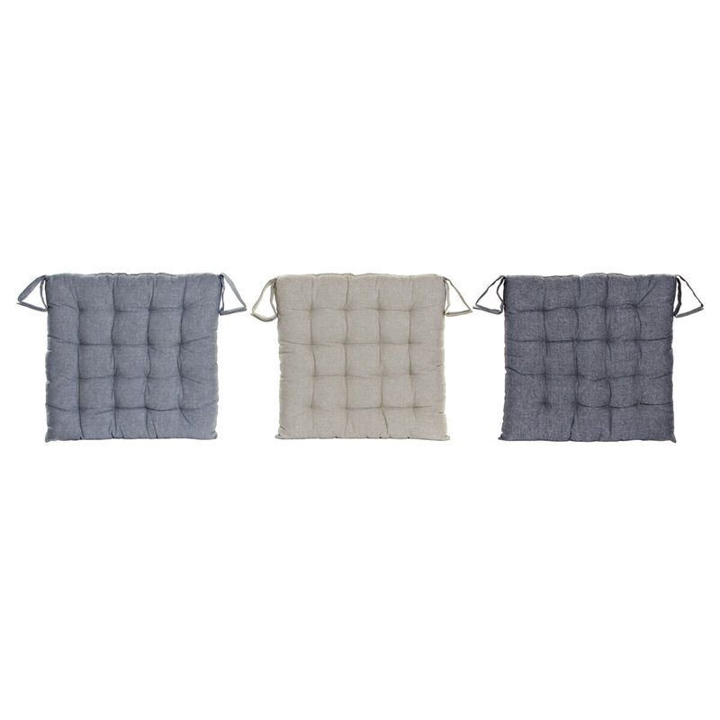 Coussin de chaise DKD Home Decor Beige Bleu Polyester Coton Aluminium Blue marine méditerranéen (3) (38 x 38 x 6 cm) (3 Unités)
