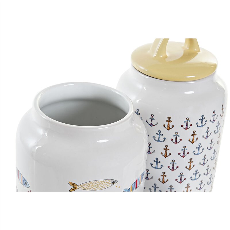 Image secondaire de Boîte DKD Home Decor Blanc Multicouleur Grès méditerranéen (2 Unités)