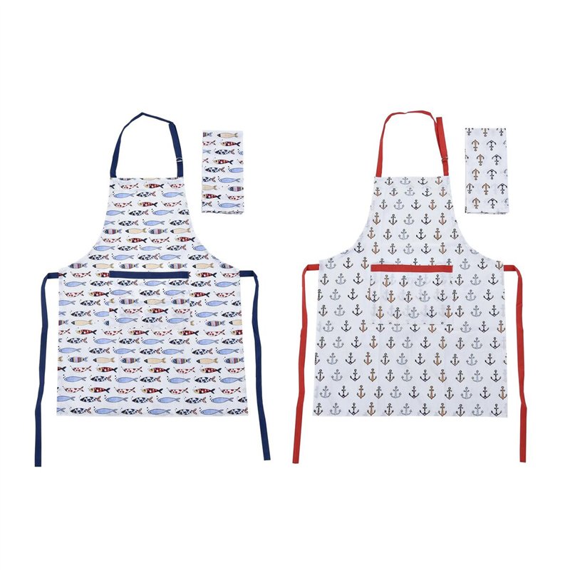 Ensemble de Cuisine DKD Home Decor Marin Polyester Coton (60 x 80 x 0,5 cm) (2 Unités)