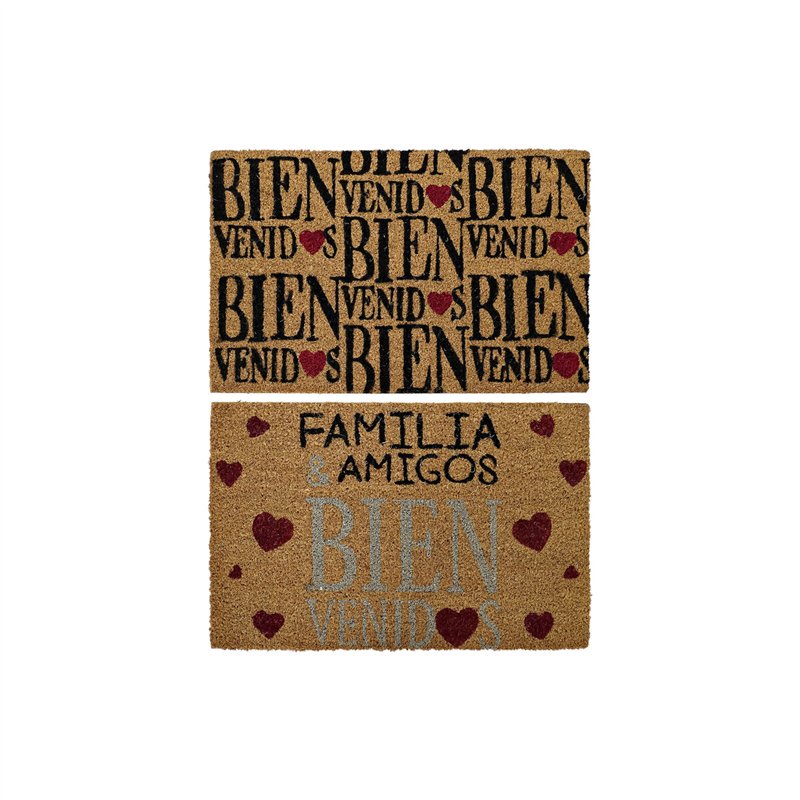 Paillasson DKD Home Decor Rouge Noir Marron Caoutchouc 2 Unités Urbaine Fibres de coco (60 x 40 x 1,5 cm)