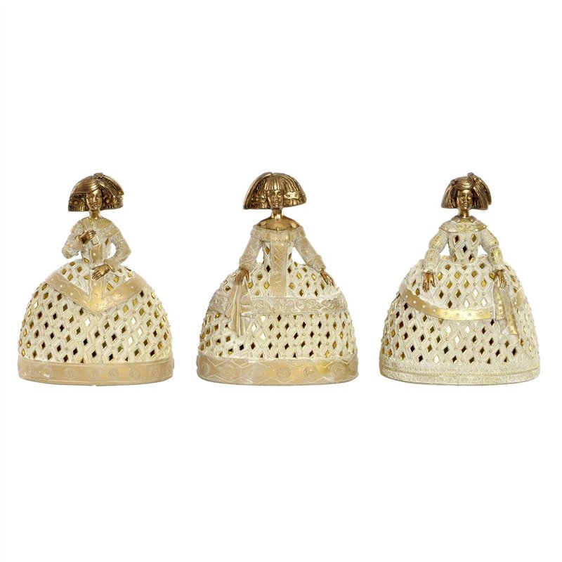 Figurine Décorative DKD Home Decor Miroir Beige Doré Résine Dame Traditionnel (18 x 13 x 23 cm) (3 Unités)