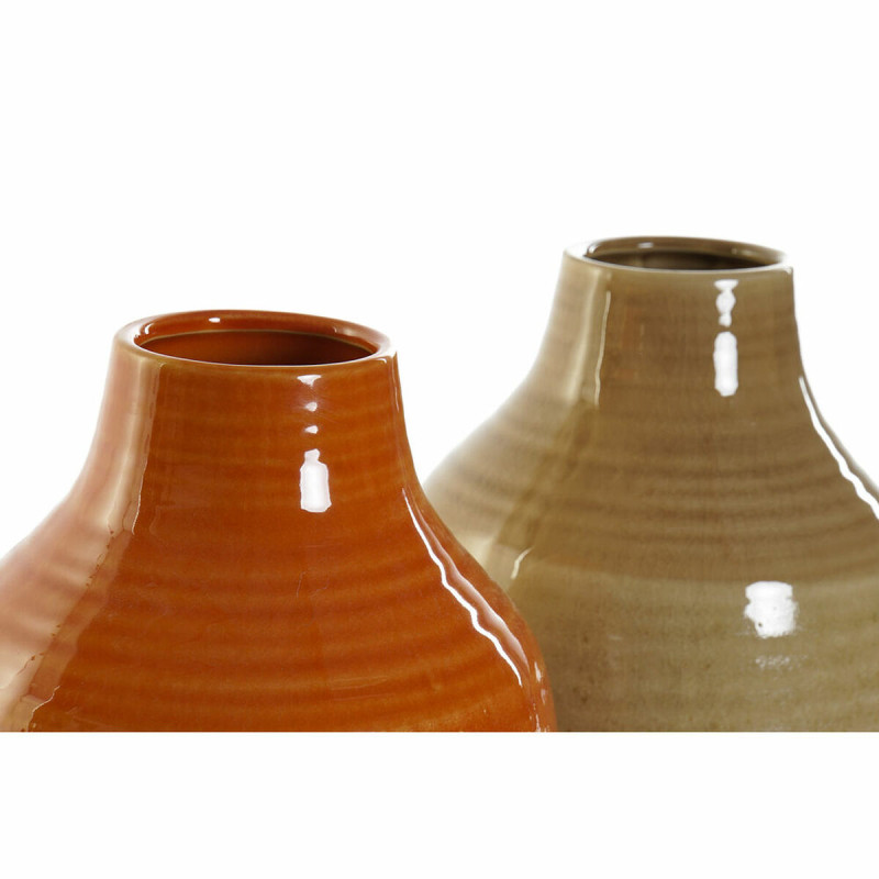 Image secondaire de Vase DKD Home Decor Porcelaine Marron Orange (2 Unités) (17 x 17 x 27 cm)