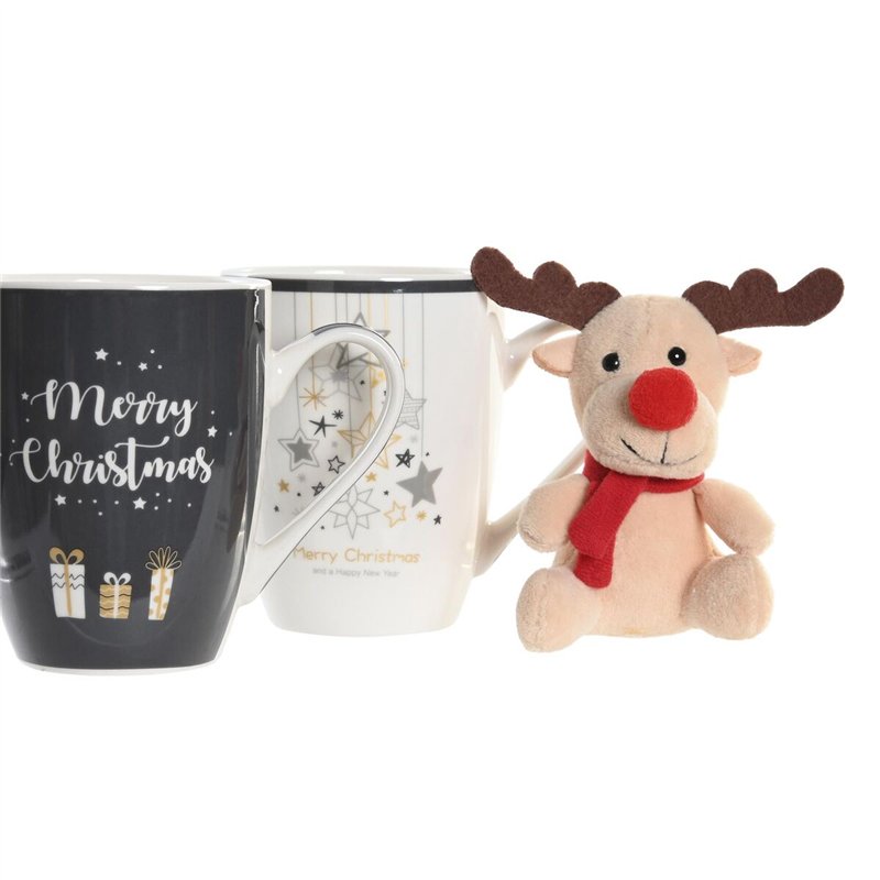 Image secondaire de Tasse mug DKD Home Decor Noir Blanc Porcelaine Bone China (360 ml) (2 Unités)